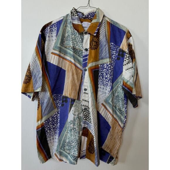 Vintage Jams World Hawaiian Shirt Sz 2X Surf Line Geometric Button Down - Picture 2 of 10